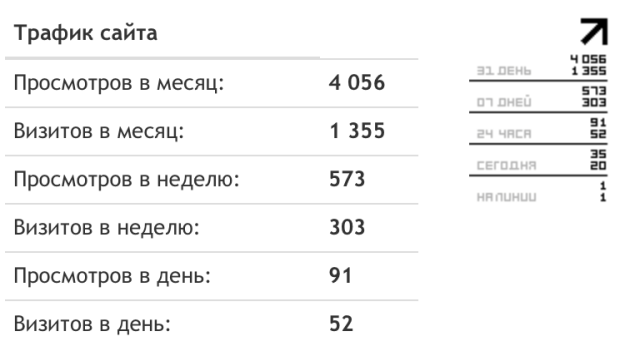 Посещаемость 50 посетителей в сутки.